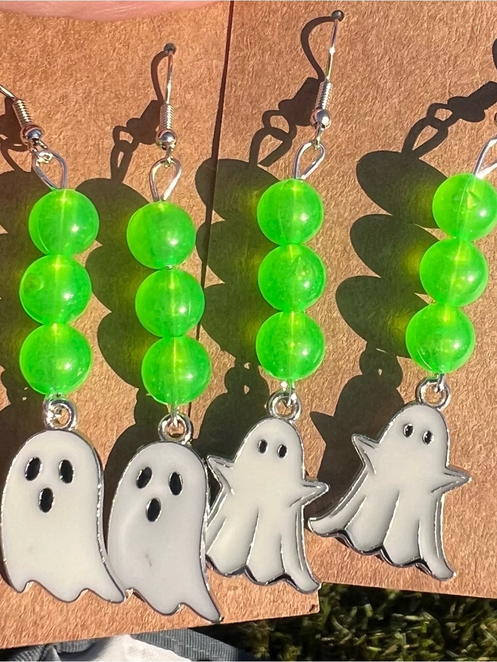 Glow in the dark Beaded Ghost Dangle Earrings